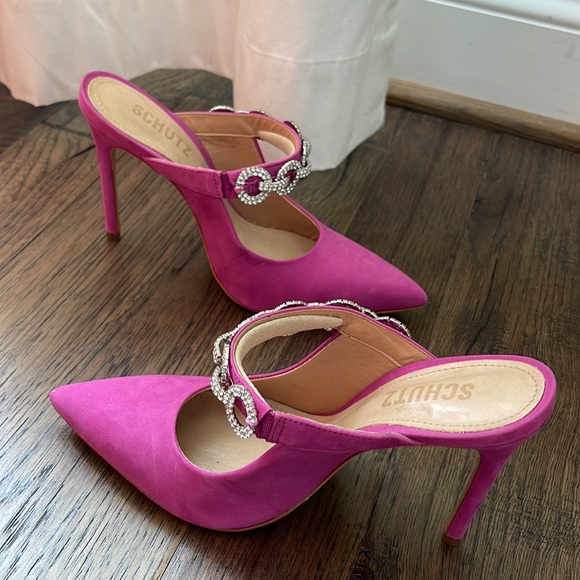 Schutz Elisah Pink Slip On Pointy Toe Embellished Upper High Stiletto Heel 5.5 - Picture 10 of 11